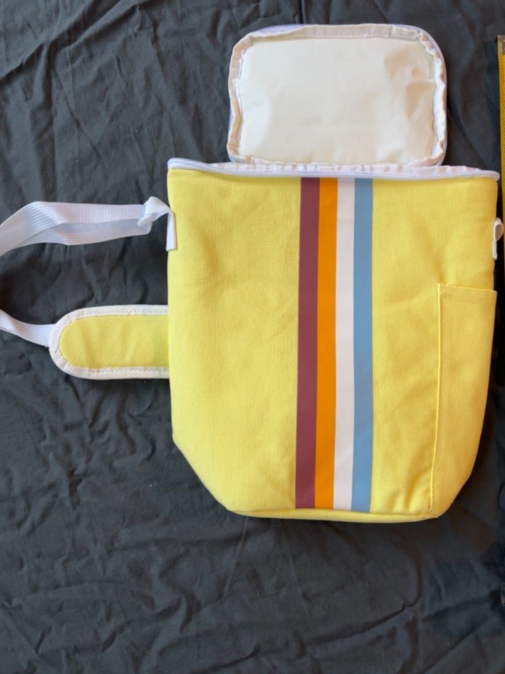 Camp Collection - Yellow Canvas
Cooler Bag with Vertical
Rainbow Stripe